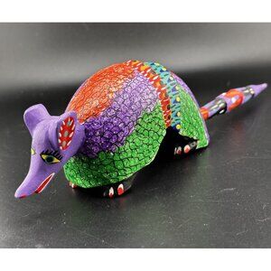 Mexican Folk Art Oaxacan Armadillo Wood Alebrije 1980 Signed Alejandrino Fuentes